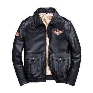 عالية الجودة الرجال جلد طبيعي الطيران الطيار سترة جلد البقر الرجعية الخيزران سترة انفصال الفراء طوق الشتاء سترة - Product Image 3