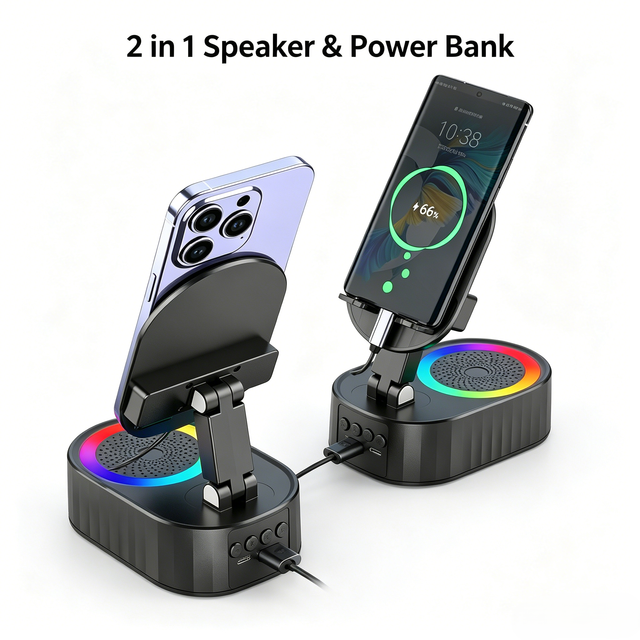 Wireless 3 in 1 Home Office Phone Holder Fast Charging Desktop  Speaker