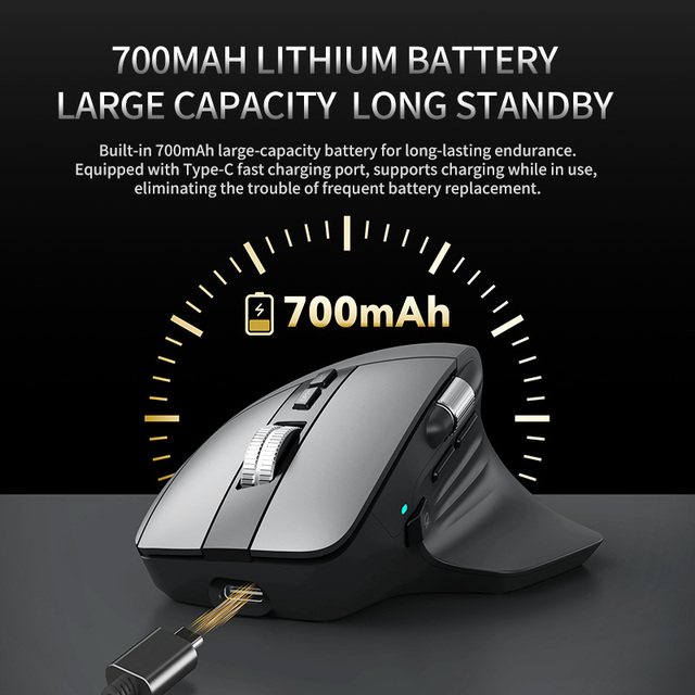 Fast Scroller 8000DPI Three Mode Wireless Mouse Ergo Rechargeable 2.4G BT Gaming Mouse PAW3220 for Office