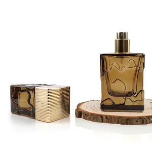 Su misura in stock bottiglia di profumo riutilizzabile quadrata fantasia da 50ml di lusso ambra vuota bottiglia di profumo design