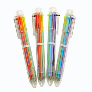 Оптовая продажа канцелярских принадлежностей, зажим для печати, Симпатичные Пластиковые Креативные простые многоцветные ручки 6 цветов с 6 видов цветов заправками