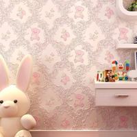 Kertas dinding beruang Teddy kartun merah muda hangat dinding latar belakang berperekat untuk kamar tidur anak-anak desain lucu untuk kamar anak perempuan