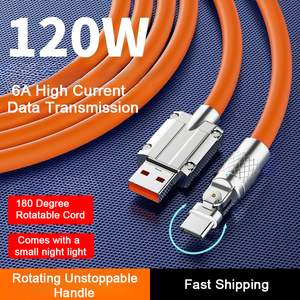Nouveau câble USB Type C <span class=keywords><strong>portable</strong></span> 120W 6A à charge ultra-rapide, rotatif à 180 degrés, en alliage d'aluminium et cuivre pur pour imprimante - Modèle 2023 populaire - Product Image 2