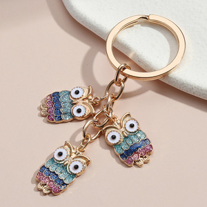 New Fashion Metal &amp; Alloy <strong>Keychain</strong> with Enamel <strong>Owl</strong> and Crystal Rhinestone Colorful Bling Keyring for Bag Pendant Decoration - Product Image 1