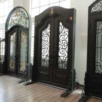 Porte double moderne en fer forgé robuste avec fonction antivol pour atelier extérieur, ouverture par poussée et traction