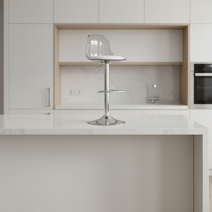 <span class=keywords><strong>Tabouret</strong></span> <span class=keywords><strong>de</strong></span> <span class=keywords><strong>bar</strong></span> réglable en hauteur avec dossier en acrylique translucide, pivotant, avec vérin à gaz, piétement chromé et assise rembourrée pour cuisine - Product Image 6