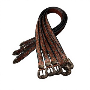 Cinturón de Cuero Genuino de Vaca en Tendencia con Hebilla de Aleación Estilo Western, Diseño Estampado Casual y Duradero, Estilo Texturizado Marrón y Negro - Product Image 6