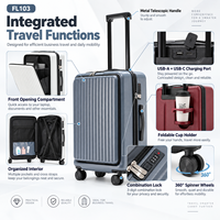 Valise de voyage rigide moderne à roulettes avec poche avant et serrure TSA, 20/24 pouces, marque privée, OEM/ODM et logo personnalisé pour les marques