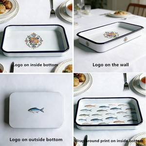 Bandeja Rectangular para Hornear Pan y Tartas, de Esmalte, con Logotipo Personalizado, para Cocina de Restaurante, Apta para Horno, de 28 cm, 30 cm, 34 cm, Blanca y Azul - Product Image 3