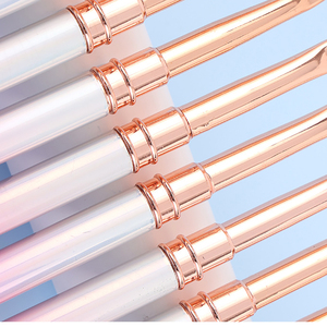 Lot de 12 pinceaux à ongles en poils synthétiques dégradés roses avec virole dorée, pinceaux plats ovales pour le design de gel UV - Product Image 6