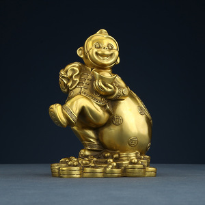 Figura de mono de latón, mono dorado que trae bendiciones, decoración de escritorio Feng Shui, regalo de Año Nuevo Chino, decoración para el hogar y la oficina - Product Image 1