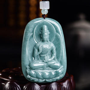 หยกธรรมชาติพระโพธิสัตว์อวโลกิเตศวาระจี้หยกน้ำเงินหยกชนิดน้ำสีฟ้าสไตล์จีน UNISEX ดีไซน์ดั้งเดิม E040 - Product Image 3