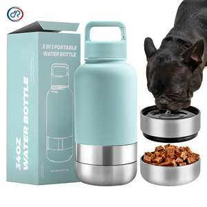 Logotipo personalizado 3 en 1 Alimentador de mascotas al aire libre Tapa DE LA MANIJA Frasco para perros 32oz Botella de agua de viaje portátil de acero inoxidable para perros con tapa de bucle - Product Image 1
