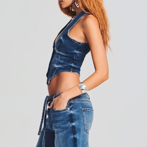 Gilet en jean sans manches boutonné court pour femme, vente en gros directe usine Chine - Product Image 3