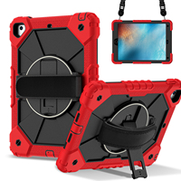 WESOROL Étui robuste pour iPad 6/Pro 9.7/Nouvel iPad 9.7 5e/6e génération avec support rotatif à 360°, sangle de main et bandoulière, rouge et noir