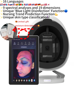 Stylo analyseur de peau Faling AI pour l'hydratation! Détecteur de lumière bleue AISIA 9 Spectres 19 Dimensions pour désinfection, 16 langues, de bureau - Product Image 2