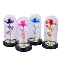 Lampu Malam LED Kaca Buatan Tangan Hari Valentine Natal Kotak Hadiah Mawar Desain Bunga Berlapis Emas 24K Romantis Impian untuk Pacar