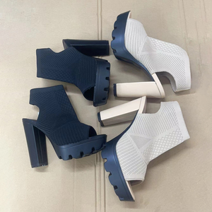 Botas de Mujer Tejidas Elásticas con Plataforma y Tacón Grueso, Diseño de Boca de Pescado y Punta Descubierta, Impermeables, Novedad 2024 - Product Image 6