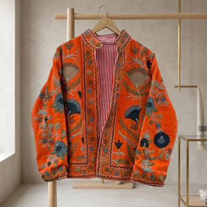 Chaqueta Varsity Vintage Suzani de Thevintageartcraft, Diseño Floral Bordado a Mano, Transpirable, Resistente al Viento, Lana/Cachemira, Lona - Product Image 2