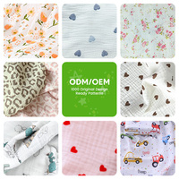 Tissu en crêpe 100% coton double gaze imprimé, nouveau design 2024, pour robe femme et bébé, tissu uni en mousseline en rouleau