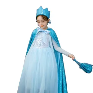 Fuyu Custom make Double Layers Plus Sizes Kids Cape Dress up With Hood Sequins Sparkly Long hooded cloak cape