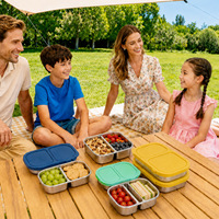 Boîtes à collation en acier inoxydable avec couvercles en silicone, contenants de stockage alimentaire à 2 compartiments, boîte à bento 304