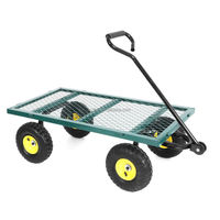 Carretilla Utilitaria de Construcción Resistente, Laterales Extraíbles, Mango Ajustable, Cuatro Ruedas, Malla Metálica de Acero, Carrito de Jardín