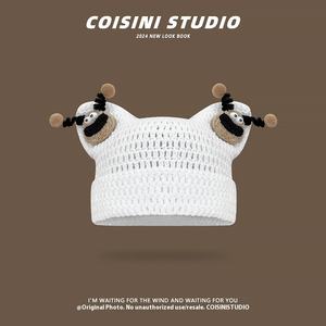 2025 nouveau Style coréen mignon poupée dessin animé tricoté chapeau drôle <span class=keywords><strong>laine</strong></span> chapeau pour femmes automne hiver grande tête pour décontracté quotidien feuille - Product Image 2