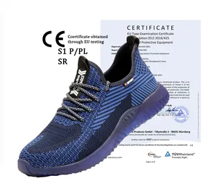 Jiankun Sbp CE + ASTM thời trang an toàn Giày thoáng khí bay dệt an toàn giày dép EVA + TPR đế làm việc sắt/thép ngón chân an toàn Giày