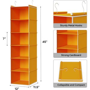 6-<b>Shelf</b> Hanging Closet Organizer 33x15x85cm Foldable Storage <b>Shelves</b> For Bedroom Clothing Organizer With 2 <b>Hooks</b> - Product Image 3
