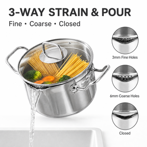 Casserole en acier inoxydable 304 avec <span class=keywords><strong>couvercle</strong></span> en verre, cuiseur à pâtes, trous de drainage fins et grossiers, casserole multifonction, fourniture d'usine - Product Image 3