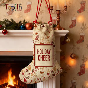<span class=keywords><strong>Chaussette</strong></span> de Noël personnalisée Topjlh à motif par sublimation, décoration suspendue en lin durable surdimensionnée pour cadeau de fête, impression DIY, décoration de fête - Product Image 2