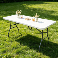 Table pliante en plastique HDPE avec cadre en métal, rectangulaire, portable, légère, pour pique-nique en plein air