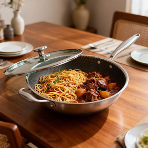 <span class=keywords><strong>Wok</strong></span> de Panal con Logotipo Personalizado al por Mayor, Sartén Híbrida Antiadherente de Acero Inoxidable 304, <span class=keywords><strong>Wok</strong></span> de Cocina Seguro para Espátulas Metálicas - Product Image 1
