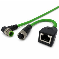 Cable adaptador Ethernet industrial M12 de 4 pines con código D hembra a RJ45 hembra, recto o en ángulo, con arnés de cableado personalizado