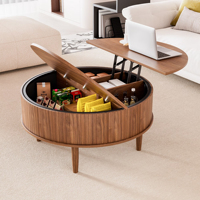 Table basse ronde moderne en bois à lattes, finition noyer, pour grossistes en meubles, commande en gros, OEM, ODM