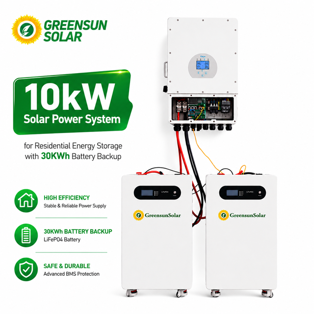 All-in-One 10kW Household Solar Kit with 30kWh LiFePO4 Battery Built-in BMS for Stable Home Backup Energy