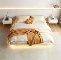 Modernes Weißes Schwebendes Bett aus Weichem Leder mit Bewegungssensor-LED-Streifen Minimalistisches Schlafzimmer-Bettgestell für Hauptschlafzimmer
