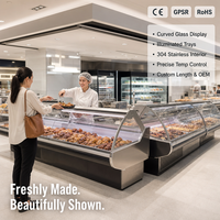 Vitrine de présentation commerciale en verre incurvé, armoire alimentaire en acier inoxydable avec éclairage LED pour supermarché et restaurant