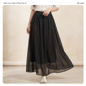 Jupe longue unie taille haute pour femme, décontractée, ample, évasée, coupe trapèze, avec superposition transparente, style maxi, pour la vente en gros - Product Image 4