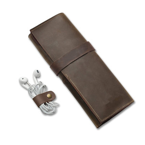 Custom leather <b>folding</b> pencil case with roller <b>blind</b> pen holder, large capacity, multi-functional stationery bag, portable - Product Image 2