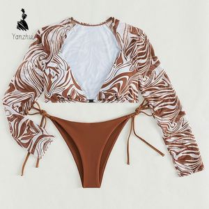 Ensemble bikini brésilien deux pièces YZ en stock, manches longues, avec <span class=keywords><strong>armatures</strong></span>, pour femme - Product Image 3