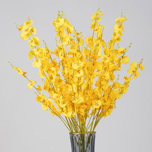Fleurs artificielles en soie jaunes Gardenia Orchidée dansante pour la décoration de mariage et de la maison - Product Image 4