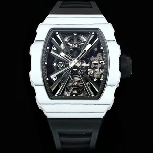 High-End Luxury Designer Style White <b>Case</b> Skeleton Automatic Mechanical <b>Watch</b> Tonneau Shape Sapphire Crystal High-Grade Rubber - Product Image 1