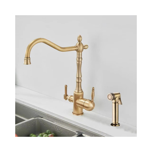 <span class=keywords><strong>Robinet</strong></span> de cuisine vintage à trou unique, multifonctionnel trois-en-un, eau chaude et froide, en laiton antique - Product Image 1