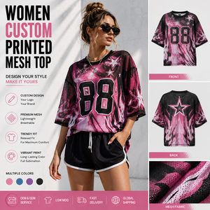 Custom Printed Mesh Top Women Oversized V Neck Number 23 <b>Flame</b> Graphic Short Sleeve Pink Y2K Streetwear Sports Jersey Tee - Product Image 3