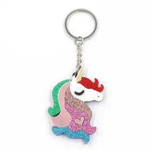 HYLKH1350 Handmade Acrylic Unicorn Brooch Colorful Long Chain Party Car Accessory with UV Printing Gift Keychain