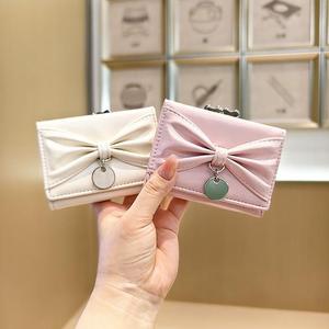 Japanese Style Fashion Bowknot Portable Wallet Women's High-end Bright Leather Three-fold Coin <b>Purse</b> Multi-function Short - Product Image 3