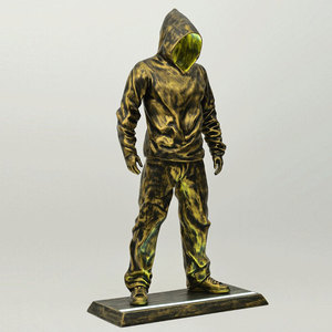 Statua Moderna di Arte Occidentale, Figura Umana a Grandezza Naturale, Uomo con T-shirt in Posizione Eretta e Seduta, Scultura Illuminata in Colore Cromo - Product Image 5
