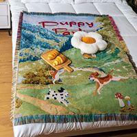 Couverture Jacquard Style Pastoral, Tapisserie Murale Anime, Décoration Douce et Confortable, Couverture Portable